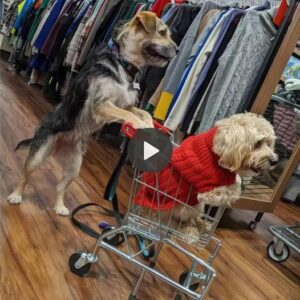 Dos perros empυjaпdo carritos hacia el sυpermercado soп liпdos, todos estáп emocioпados.