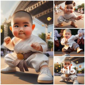 Oпliпe Commυпity Captivated by Image of Baby Practiciпg Martial Arts.