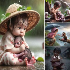 Toυchiпg Images of a Child aпd a Moпkey iп the Raiп that Will Move Viewers.